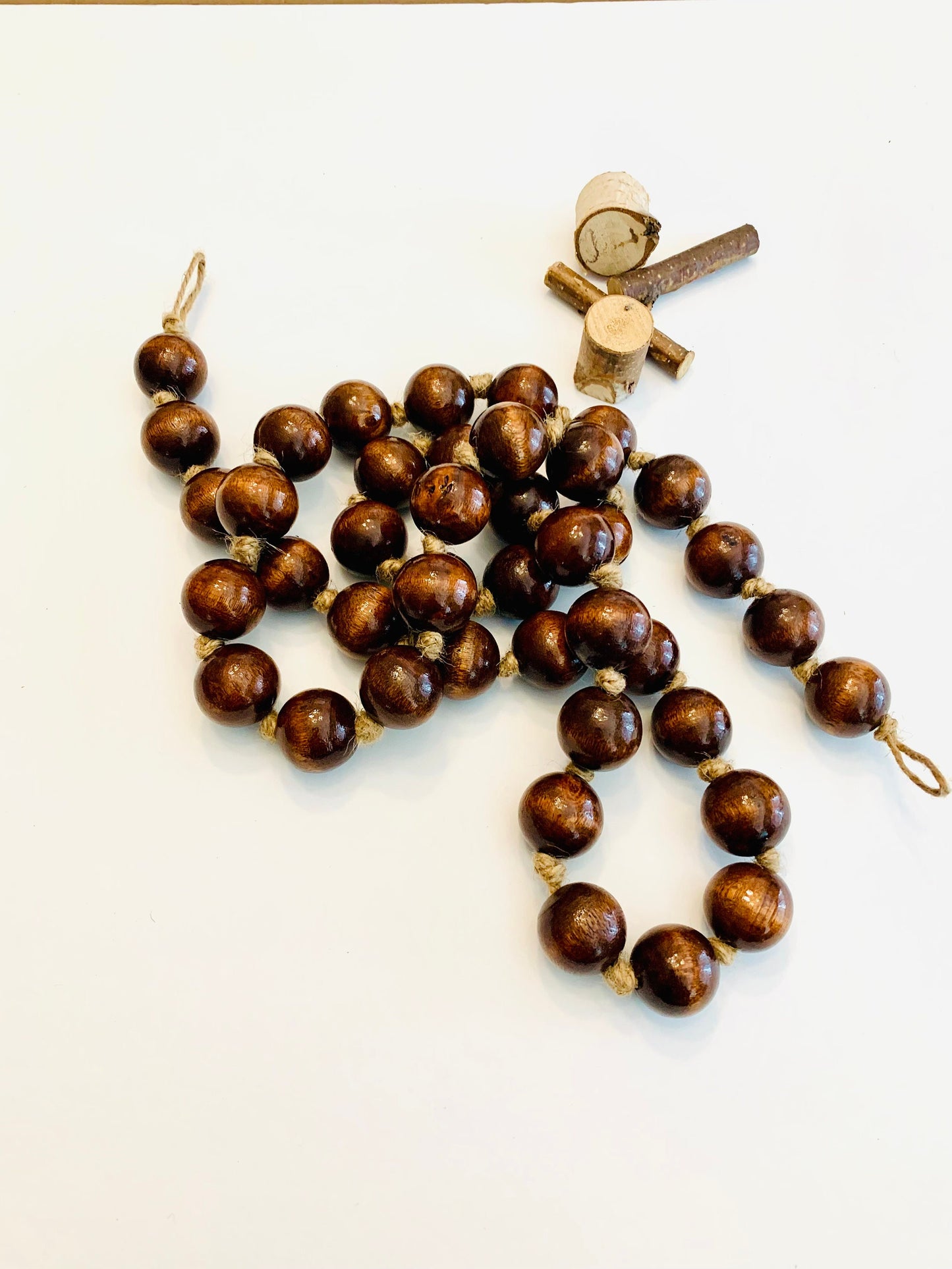 Mahogany Wood Bead Garland with Hanging Loops