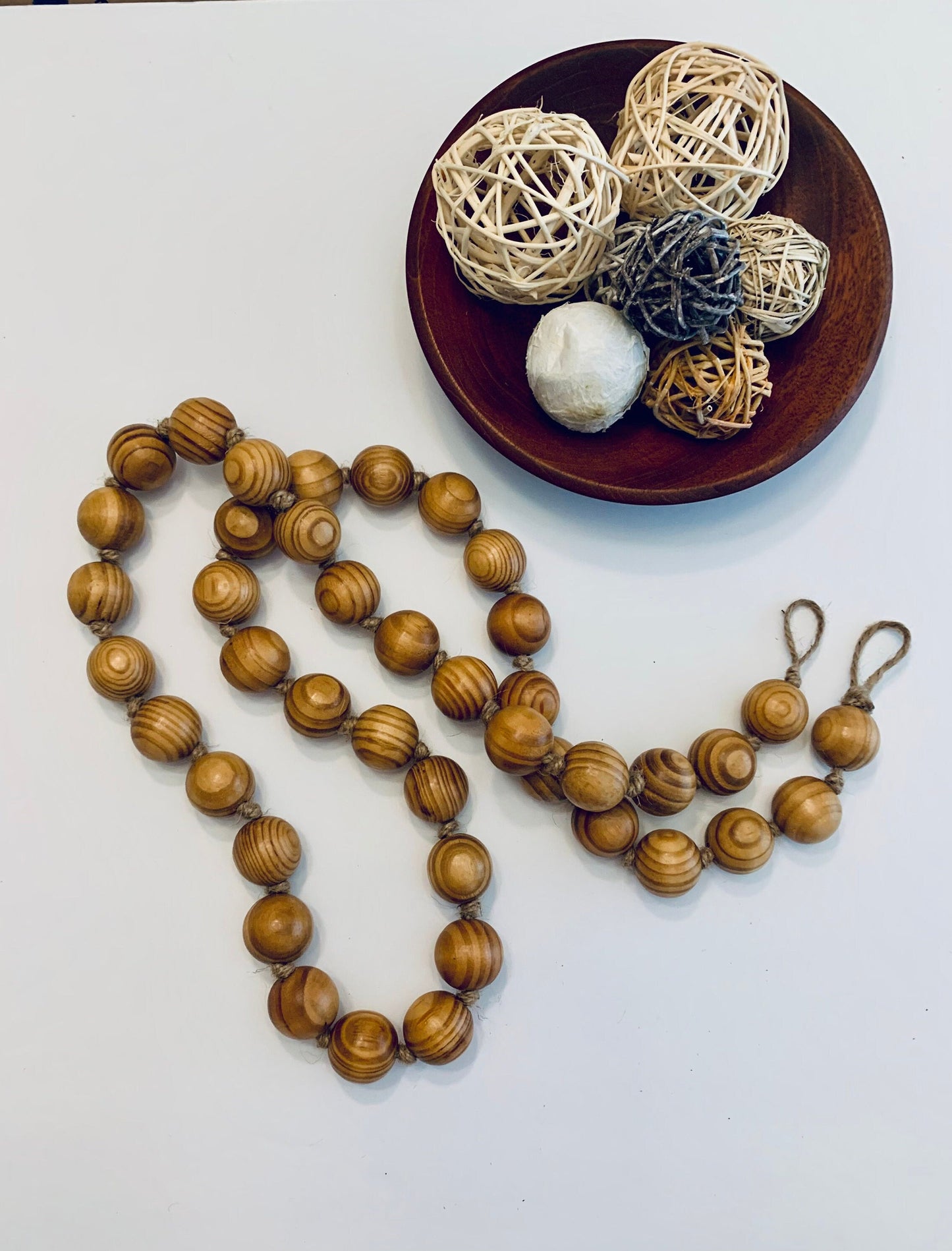 Natural Wood Bead Garland with Hanging Loops