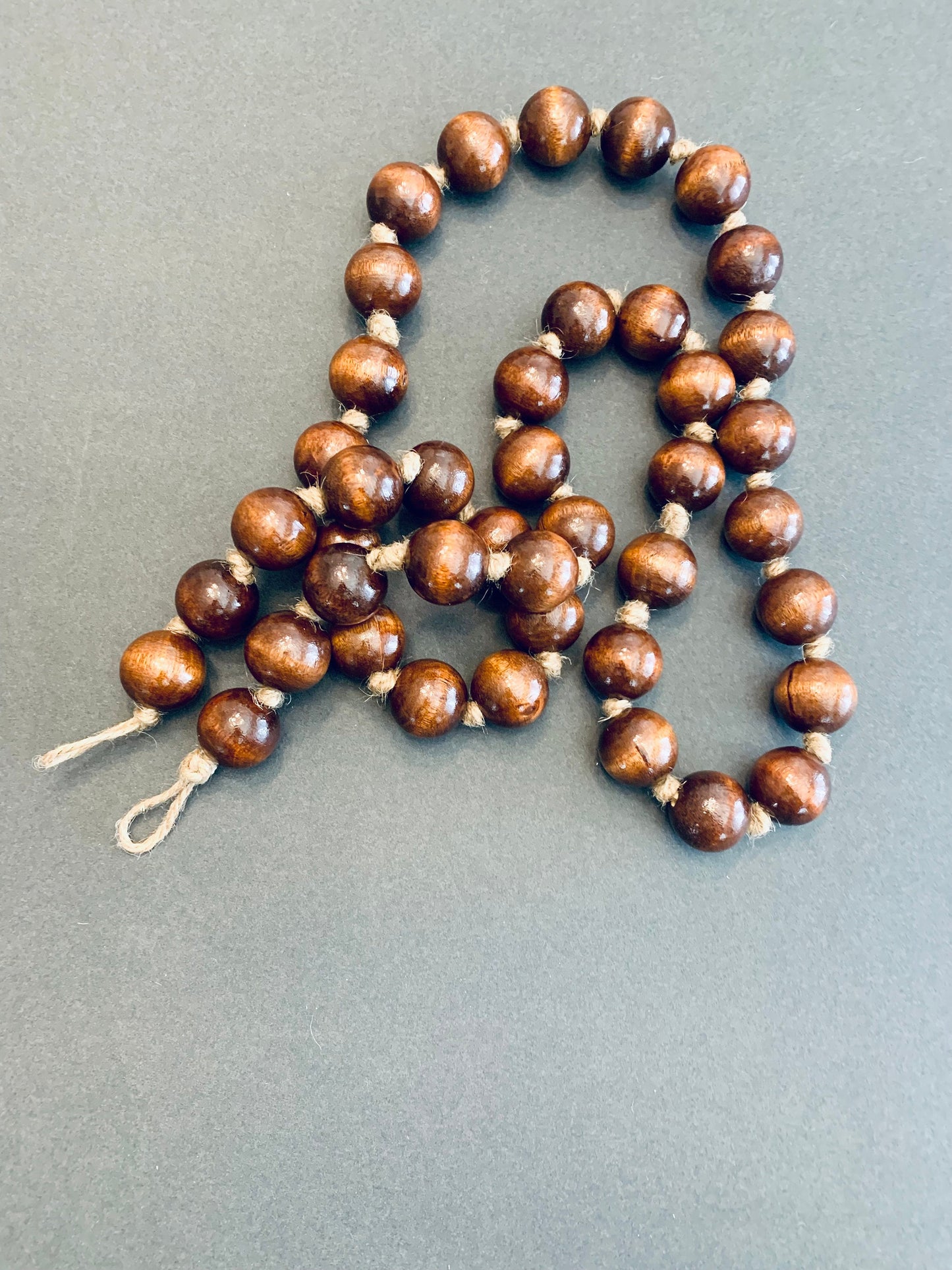 Mahogany Wood Bead Garland with Hanging Loops