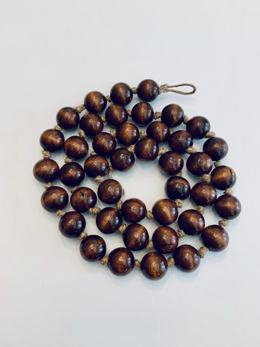 Mahogany Wood Bead Garland with Hanging Loops