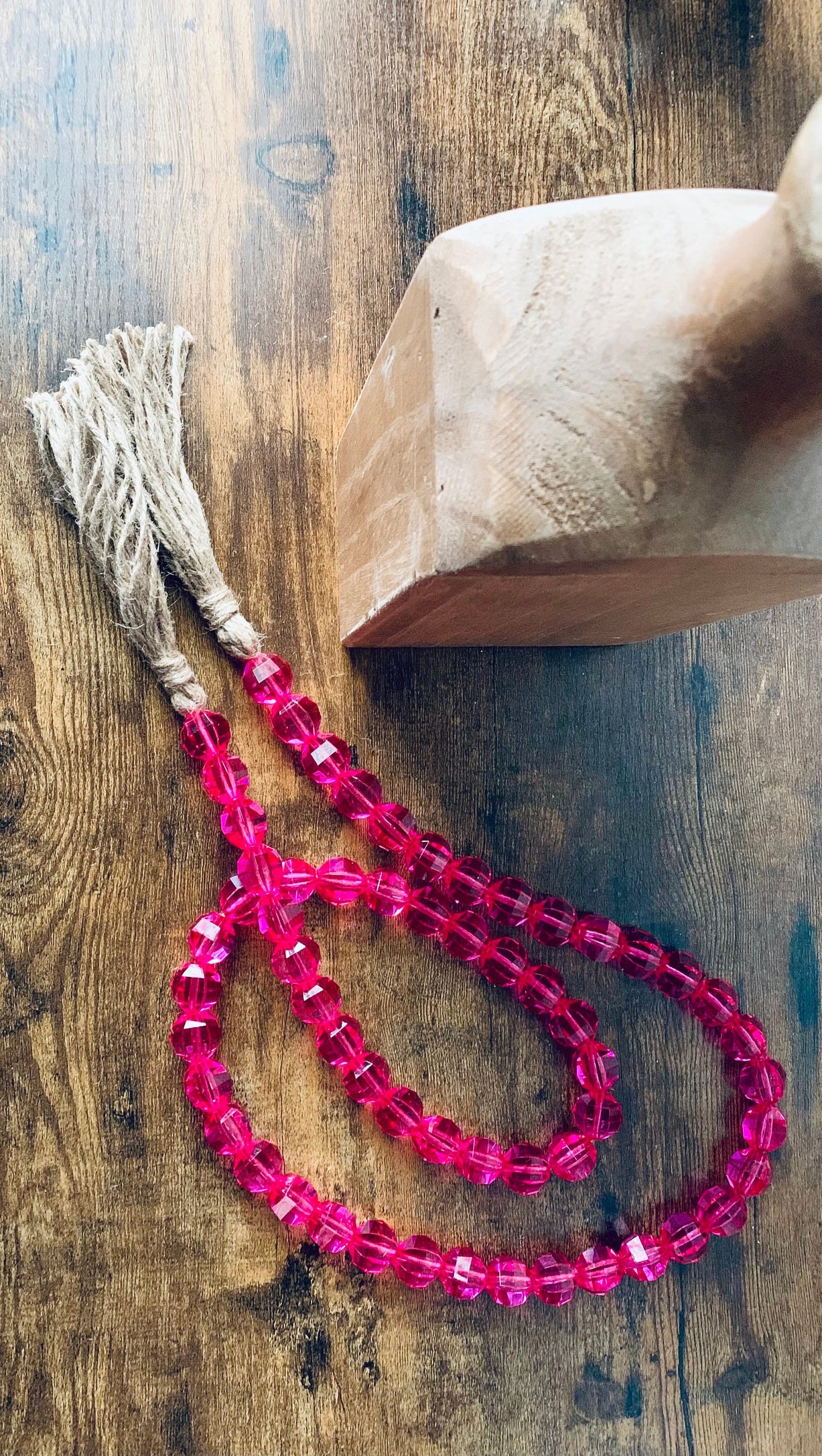 Gemstone Beaded Garland | Pink Faucet Crystal Garland with Tassels | Crystal Bead Garland