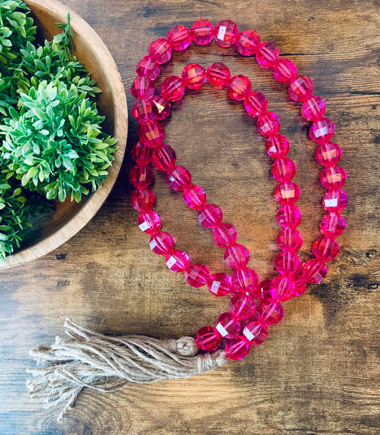 Gemstone Beaded Garland | Pink Faucet Crystal Garland with Tassels | Crystal Bead Garland