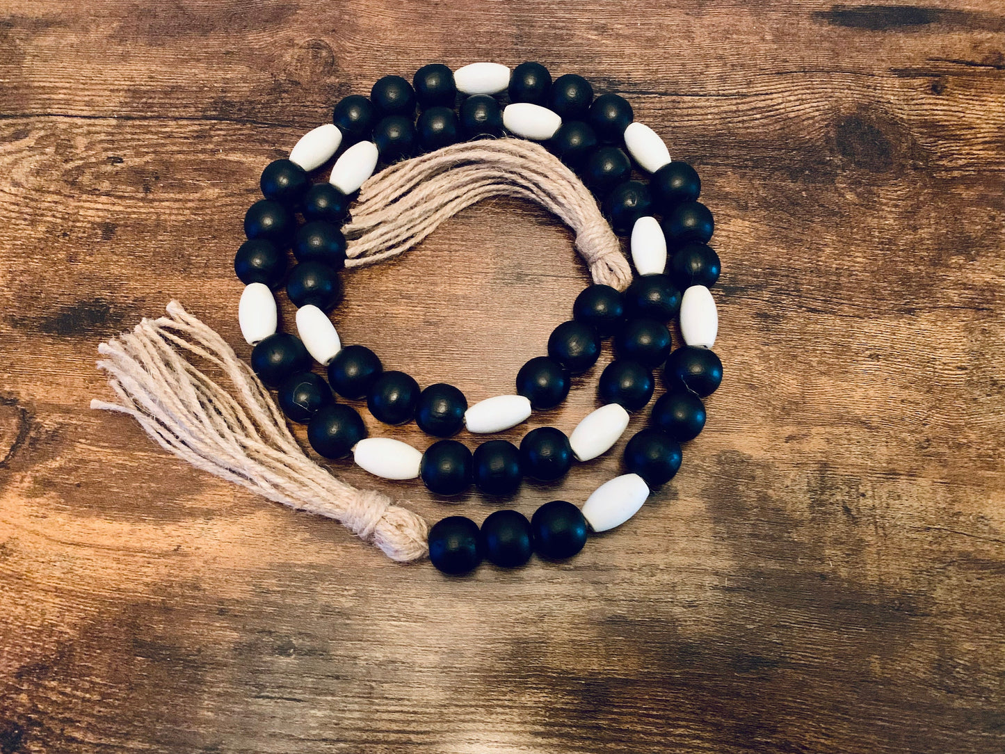 Wood Beaded Garland | Black and White Bead Garland